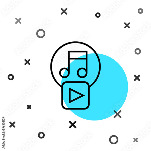 Black line Play in square icon isolated on white background. Random dynamic shapes. Vector