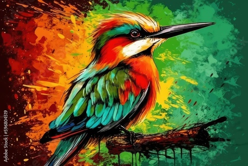 Colorful birds in nature, watercolor painting, generative ai