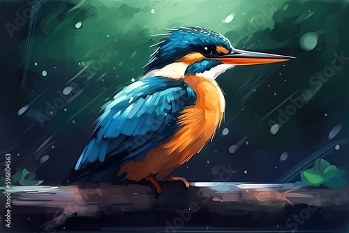 Colorful birds in nature, watercolor painting, generative ai