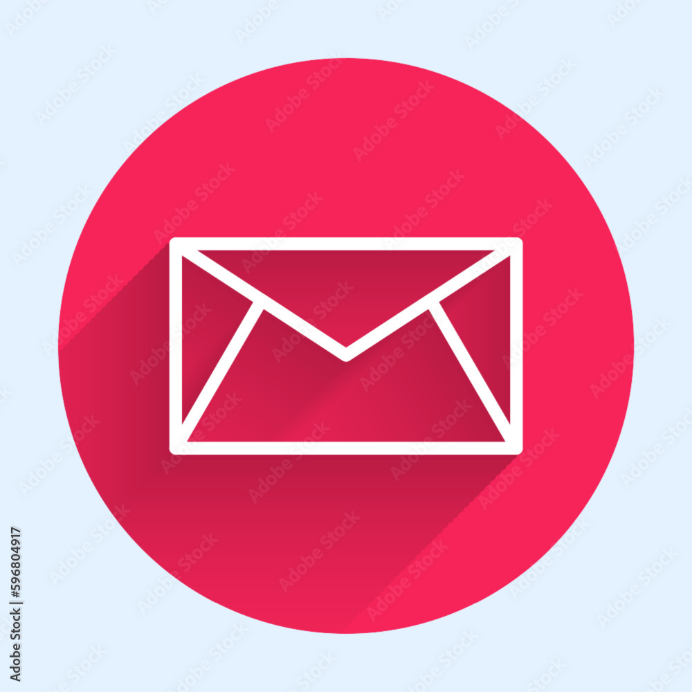 White line Mail and e-mail icon isolated with long shadow background. Envelope symbol e-mail. Email message sign. Red circle button. Vector White line Mail and e-mail icon isolated with long shadow background. Envelope symbol e-mail. Email message sign. Red circle button. Vector