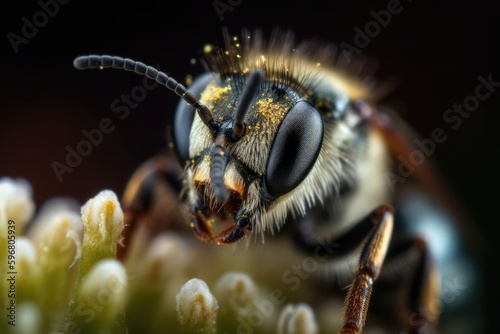 Bee, macro photography, close up shallow focus. Generative AI © Mustafa