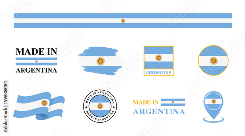 Argentina national flags icon set. Labels with Argentina flags isolated on white background. Vector illustration
