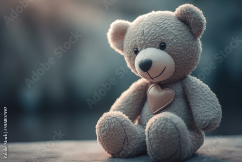 Adorable teddy bear holding heart with 'I love you' in pastel colors, in soft and playful Pixar style. Generative AI photo