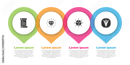 Set Decree, parchment, scroll, Diamond, Sun and Neptune planet. Business infographic template. Vector