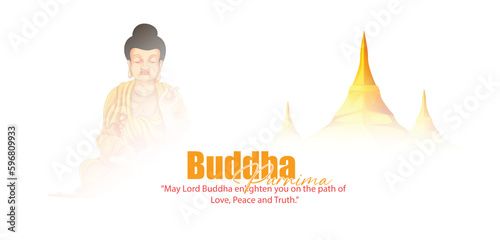 Illustration of Lord Buddha with typography for Buddhist Festival, Happy Buddha Purnima or Vesak Day