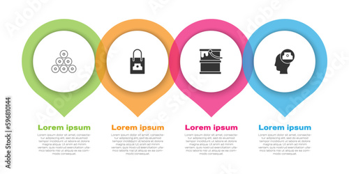Set Paint spray can, Spray nozzle cap, bucket and . Business infographic template. Vector