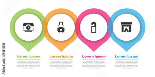 Set Telephone handset, Suitcase, Please do not disturb and Interior fireplace. Business infographic template. Vector