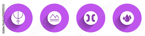 Set Neptune planet, Earth element, Pisces zodiac and Water drop icon with long shadow. Vector