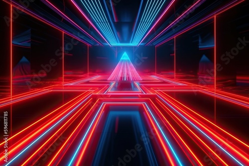 3d render abstract neon background with red blue light (Ai generated)