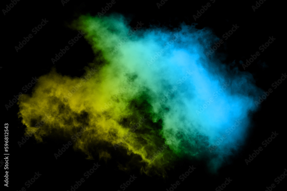 Movement of smoke, red and blue and green smoke swirl on black background, Color smoke on black background.