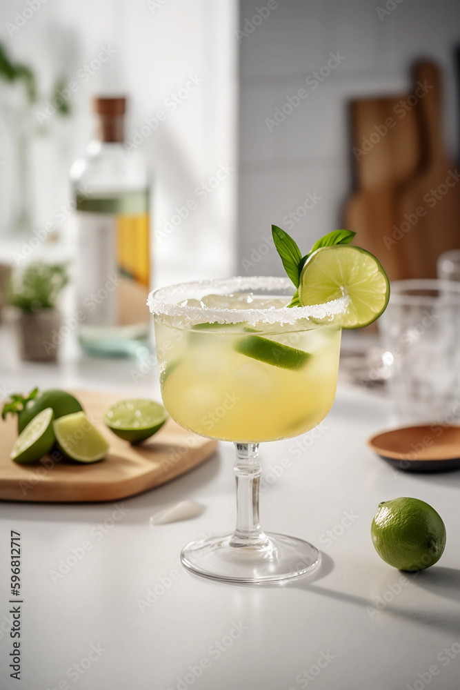 Margarita cocktail in a white kitchen. AI 