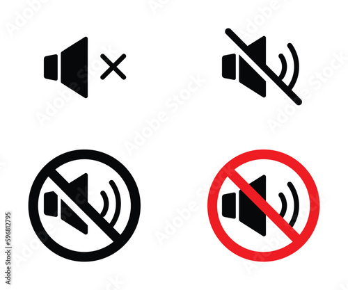 No sound icon, prohibited and silence, no noise sign. Sound on off icon vector, Volume, Mute button. Speaker sign. Audio waves.