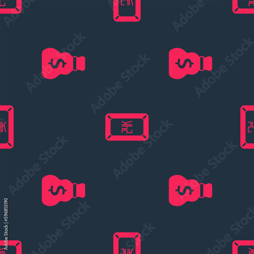 Set Old money bag and Gold bars 24k on seamless pattern. Vector