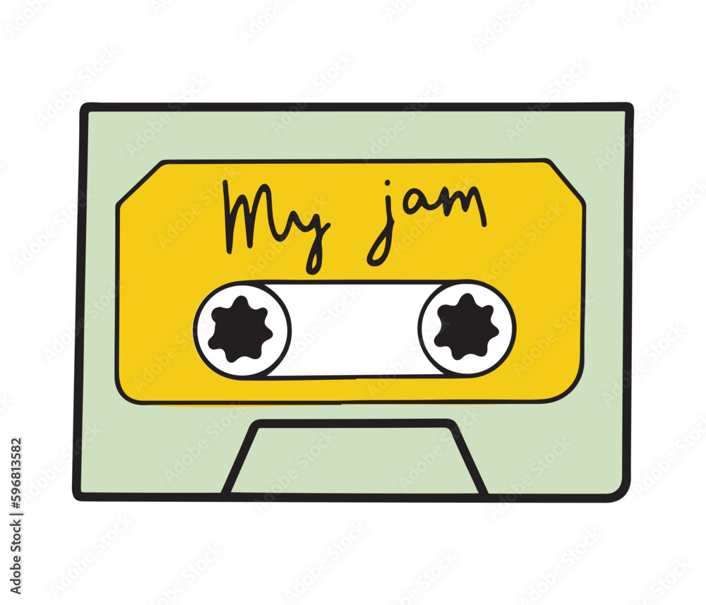 Naklejka premium Hand drawn old retro audio tape cassette, isolated vector illustration in line doodle design