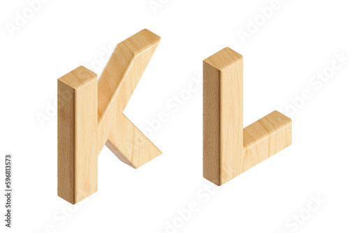 Fototapeta Naklejka Na Ścianę i Meble -  Letters made of wood. 3d isometric illustration of wooden alphabet isolated on white background