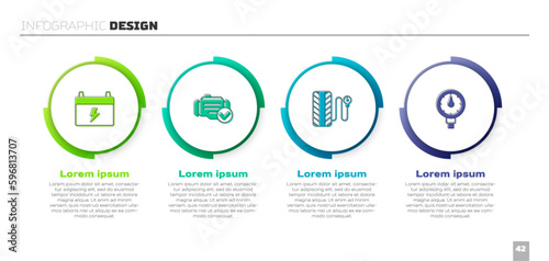 Set Car battery, Check engine, Tire pressure gauge and . Business infographic template. Vector