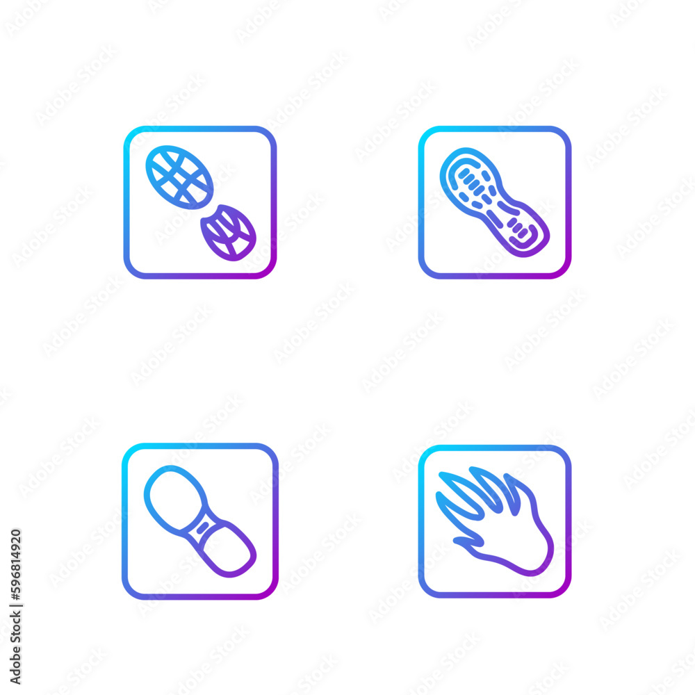 Set line Alligator crocodile footprint, Human footprints shoes, and . Gradient color icons. Vector Set line Alligator crocodile footprint, Human footprints shoes, and . Gradient color icons. Vector
