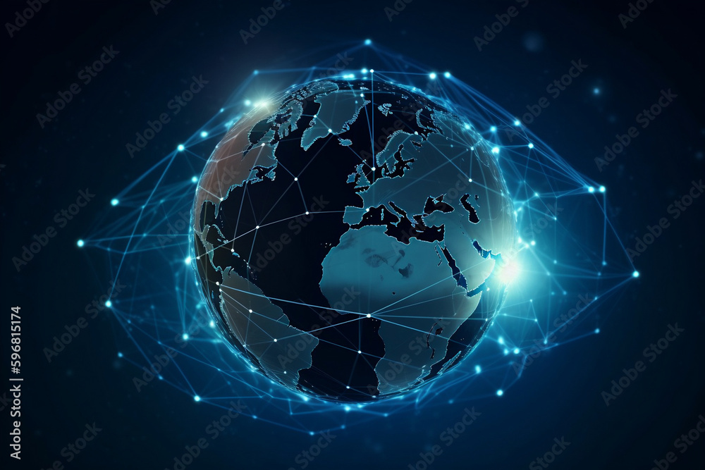 Communication technology with global internet network connected in Europe. Telecommunication and data transfer european connection links. IoT, finance, business, blockchain, security Communication technology with global internet network connected in Europe. Telecommunication and data transfer european connection links. IoT, finance, business, blockchain, security