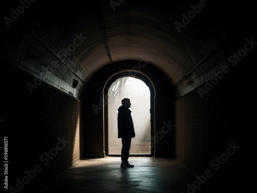 A person standing inside a tunnel or archway, with the opening acting as a frame for the subject © Suplim