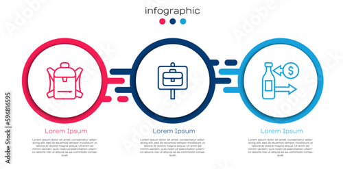 Set line Hiking backpack, Work search and Reception of glass bottles. Business infographic template. Vector