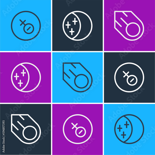 Set line Venus symbol, Comet and Eclipse of the sun icon. Vector