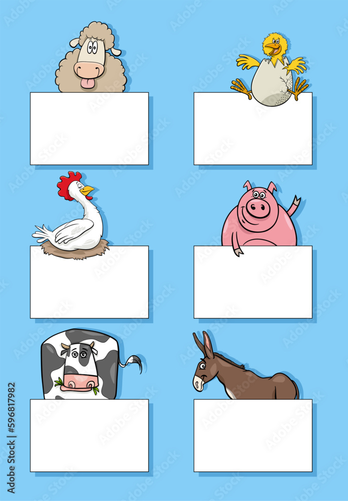 farm animal characters with cards or banners design set farm animal characters with cards or banners design set