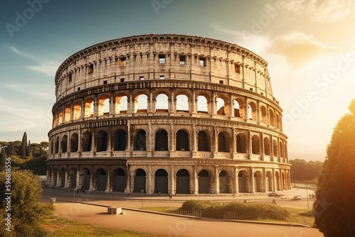 Morning at Rome's Colosseum, a key attraction & landmark of Italy's capital with stunning architecture. Generative AI