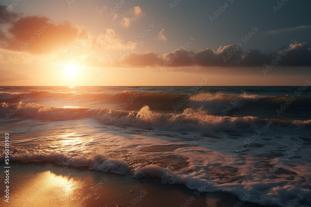 Sunset on the beach, ai generative