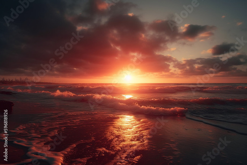 Sunset over the ocean, ai generative © Pixzot