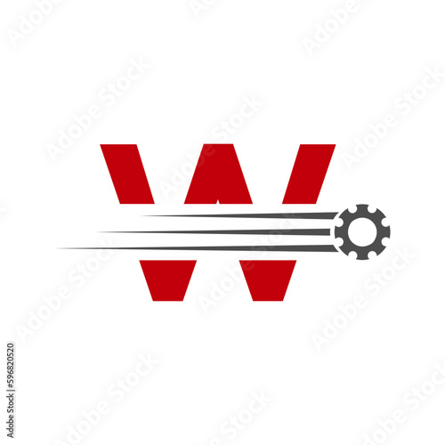 Initial Letter W Gear Cogwheel Logo. Automotive Industrial Icon, Gear Logo, Car Repair Symbol