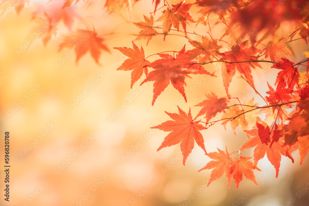 Beautiful maple leaves in autumn sunny day in foreground and blurry background. Generative AI. Beautiful maple leaves in autumn sunny day in foreground and blurry background. Generative AI.