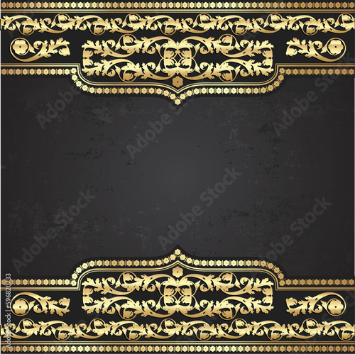 dark grunge background with golden ornaments / vector illustration