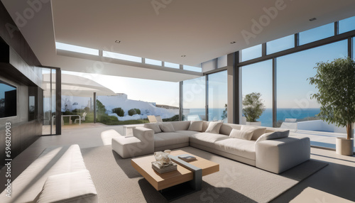 Modern spacious living room with sea view © Antonio