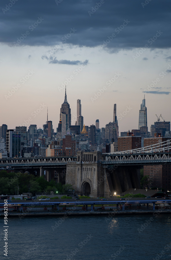 View of New York Manhattan at sunset 