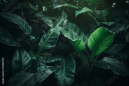 Floral tropical green leaves background. Generative AI