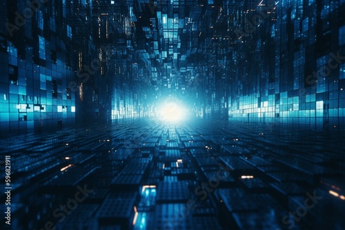 Abstract digital backdrop with blue matrix pattern. Generative AI