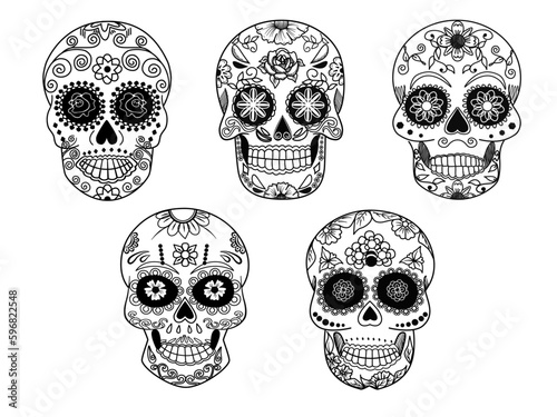 vector set of skulls black and white  photo