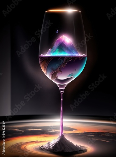 Fluid crystals in wine glass surreal Generative AI