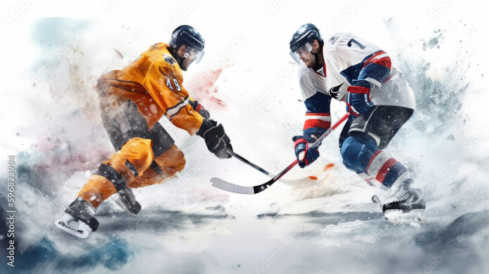 Fotografiet, Poster Illustration of a professional ice hockey players in  action on white background, på Europosters.se