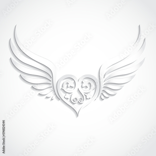white winged ornamental heart light shape / vector illustration