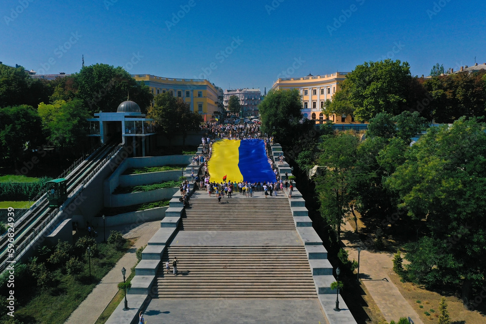 Odessa flag of Ukraine on the Potemkin stairs Odessa flag of Ukraine on the Potemkin stairs