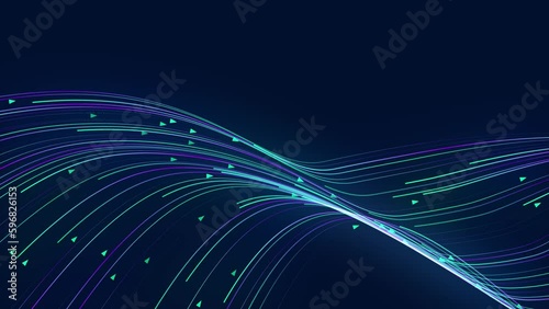 Seamless  blue and gold futuristic particle beam stream, digital data flow