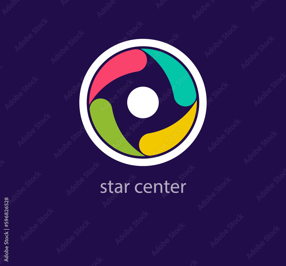 Round colorful star center cycle logo. Unique design color transitions. Custom Star button logo template. vector. Round colorful star center cycle logo. Unique design color transitions. Custom Star button logo template. vector.