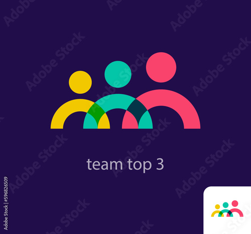 Modern abstract team top 3 logo icon. Unique design color transitions. Contest winner human logo template. vector.