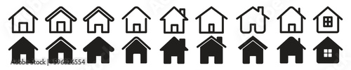 Home icon thin outline vector set in flat line style. homepage icon set in filled and outlined. house icon vector. Black home icons collection for web or app ui design. 