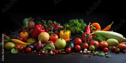 Fresh Veggie Border! Organic vegetables on natural black background. Ideal for healthy food designs. Generative ai
