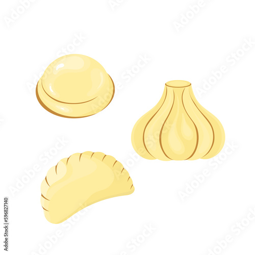 Dumplings, khinkali, vareniki . Vector set on a white background.
