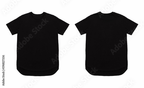 Black t-shirts with copy space on a white isolated background.