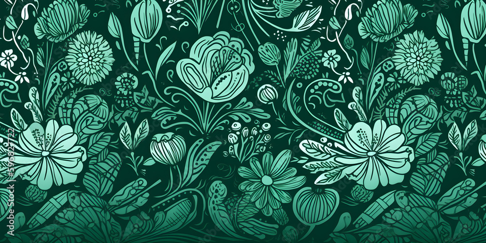 Floral pattern with decorative flowers and plants. AI