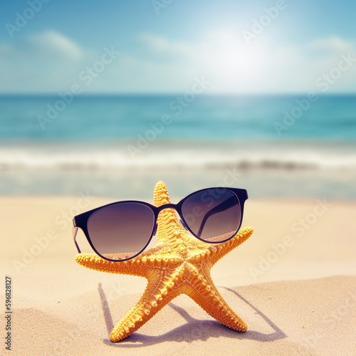 Funny starfish in the sand on the beach, ai generated © innluga
